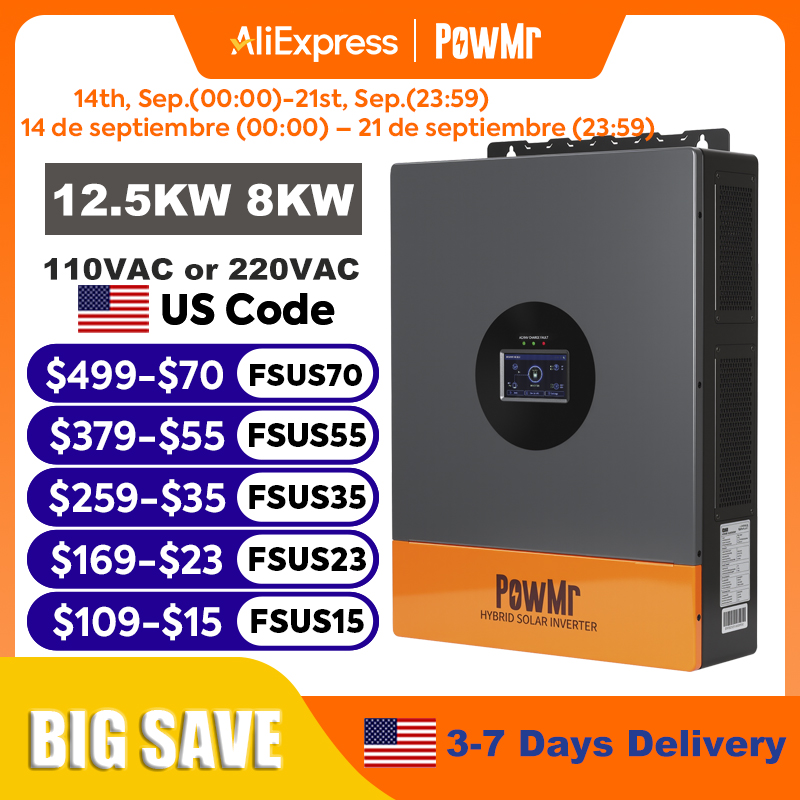 PowMr 12.5KW 8KW Inverter Fasa - Drone Solar Charger ulasan dan harga